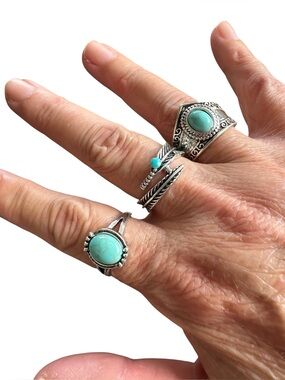 3 Piece Native American Inspired Silver Ring Set